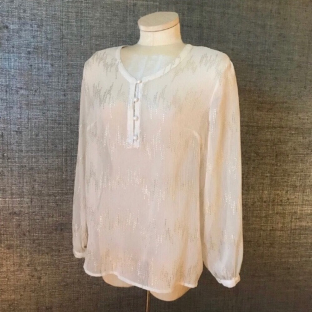 Christopher & Banks cream sheer long sleeve top